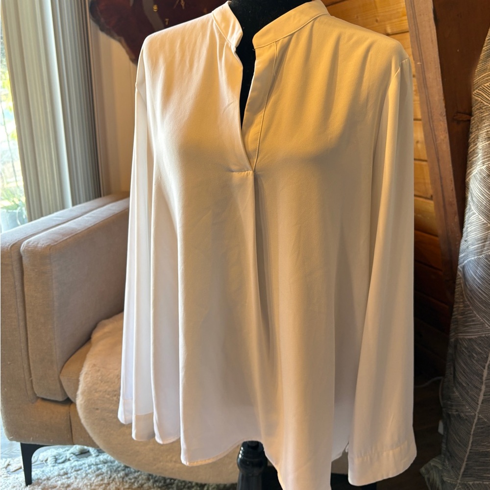 Prologue White Split-Neck Long-Sleeve Pullover Blouse Career Resort XXL